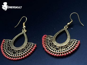 bohemian Monkey swing in red earrings, boho, dreadlock jewelry, earrings for dreadheads, festival jewelry, jewelry for hippie, hip jewelry, native jewelry, indian jewelry, gypsy jewelry, goa jewelry, gypsy earrings, goa earrings